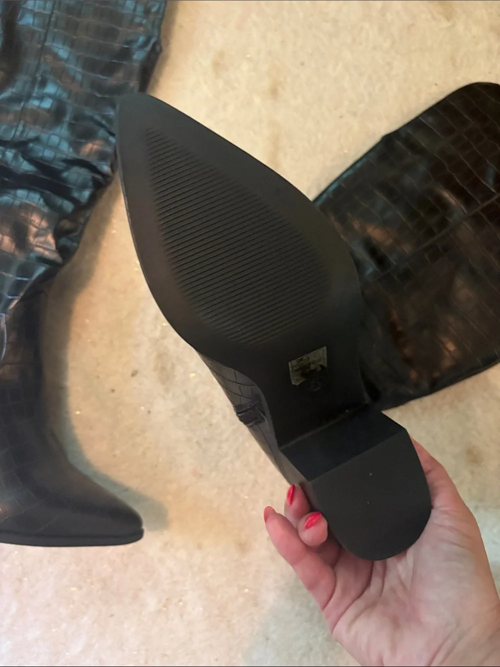 Never Worn XWC Black Croc-Embossed Knee Boots - Women